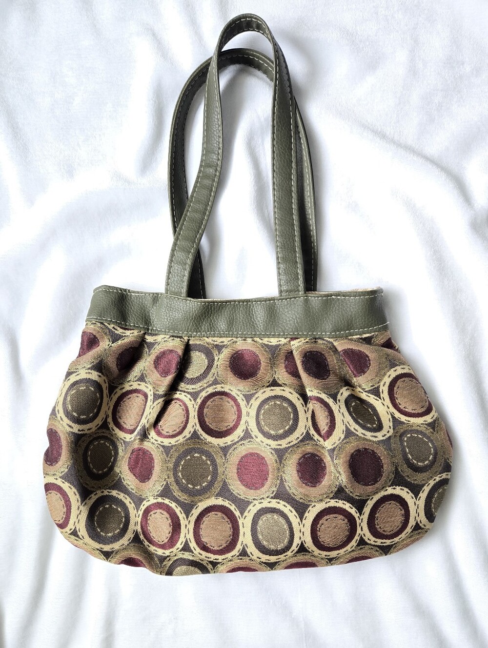 Retro Oka Purses Pleated Tapestry Shoulder Bag – Earth Tone Circle Geometric